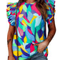 Printed Round Neck Butterfly Sleeve Top