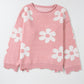 Pearl Trim Flower Round Neck Sweater