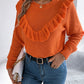 Ruffled Round Neck Long Sleeve Sweater