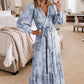 Sky Blue Printed Bubble Sleeve Maxi Dress