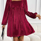 Perfee Tied Pocketed Square Neck Long Sleeve Dress