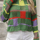 Openwork Color Block Round Neck Sweater