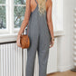 Textured Sleeveless V-Neck Pocketed Casual Jumpsuit