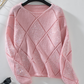 Openwork Sequin Round Neck Long Sleeve Sweater