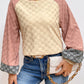 Checkered Contrast Round Neck Long Sleeve T-Shirt