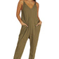 Textured Sleeveless V-Neck Pocketed Casual Jumpsuit