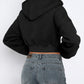 Zip Up Long Sleeve Hooded Cropped Jacket