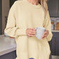 Slit Round Neck Dropped Shoulder Sweater