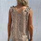 Perfee Leopard Frill Trim V-Neck Tank