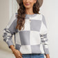 Plaid Round Neck Dropped Shoulder Sweater