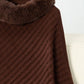 Fuzzy Trim Texture Three-Quarter Sleeve Poncho