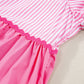 Pink Ricrac Block Accent Puff Short Sleeve Flowy Plus Dress