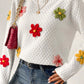 Crochet Flower Round Neck Long Sleeve Sweater