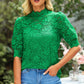 Lace Scalloped Short Puff Sleeve Top