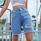 Distressed Raw Hem Denim Shorts