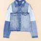 Color Block Distressed Button Up Denim Jacket