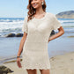 Openwork Round Neck Short Sleeve Cover-UP