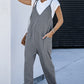 Textured Sleeveless V-Neck Pocketed Casual Jumpsuit