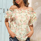 Shiny Floral Frill Trim Off-Shoulder Blouse