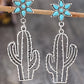 Silvery Western Turquoise Flower Cactus Dangle Earrings