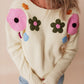 Crochet Flower Round Neck Dropped Shoulder Sweater