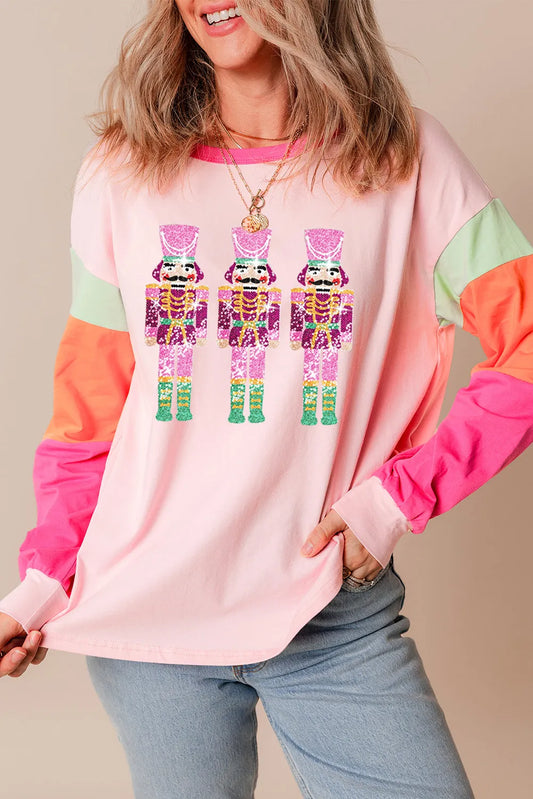 Sequin Nutcracker Color Block Long Sleeve