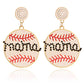 White Crystal mama Beaded Baseball Shape Earrings