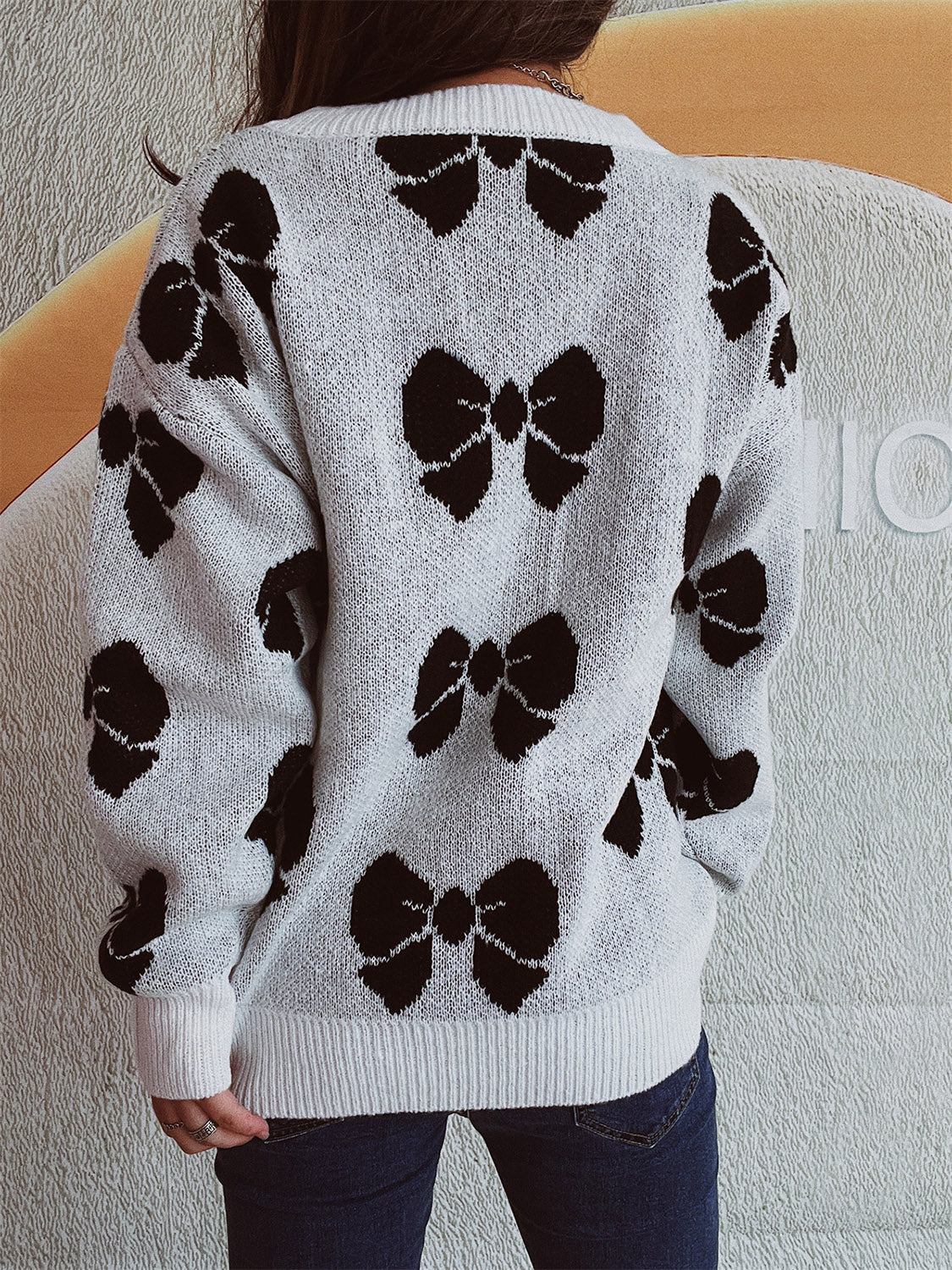 Bow-Tied Beauty Dropped Shoulder Sweater