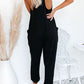 Textured Sleeveless V-Neck Pocketed Casual Jumpsuit