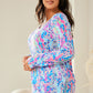 Sky Blue Plus Size Floral Print Long Sleeve and Shorts Lounge Outfit