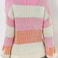 Striped Color Block Round Neck Long Sleeve Sweater