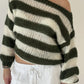 Contrast Striped Boat Neck Long Sleeve Sweater