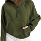 Sea Green Fleece Lined Zip Up Stand Collar Thumbhole Sleeve Sweatshirt