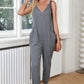 Textured Sleeveless V-Neck Pocketed Casual Jumpsuit