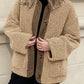 Contrast Button Up Sherpa Jacket with Pockets