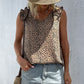 Perfee Leopard Frill Trim V-Neck Tank