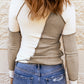 Irregular Color Block Seaming Trim Rib Knit Top