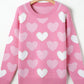 Pearl Trim Heart Round Neck Long Sleeve Sweater