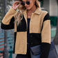 Color Block Snap Down Collared Neck Jacket