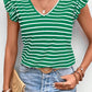 Tied Striped V-Neck Cap Sleeve T-Shirt