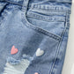 Distressed Raw Hem Heart Denim Skirt