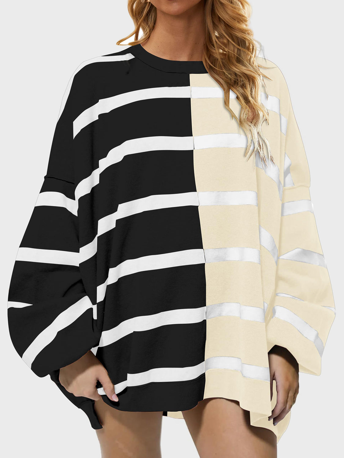 Striped Round Neck Long Sleeve Sweater