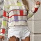 Openwork Color Block Round Neck Sweater