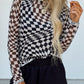 Checkered Print Mesh Long Sleeve