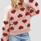 Heart Round Neck Dropped Shoulder Sweater