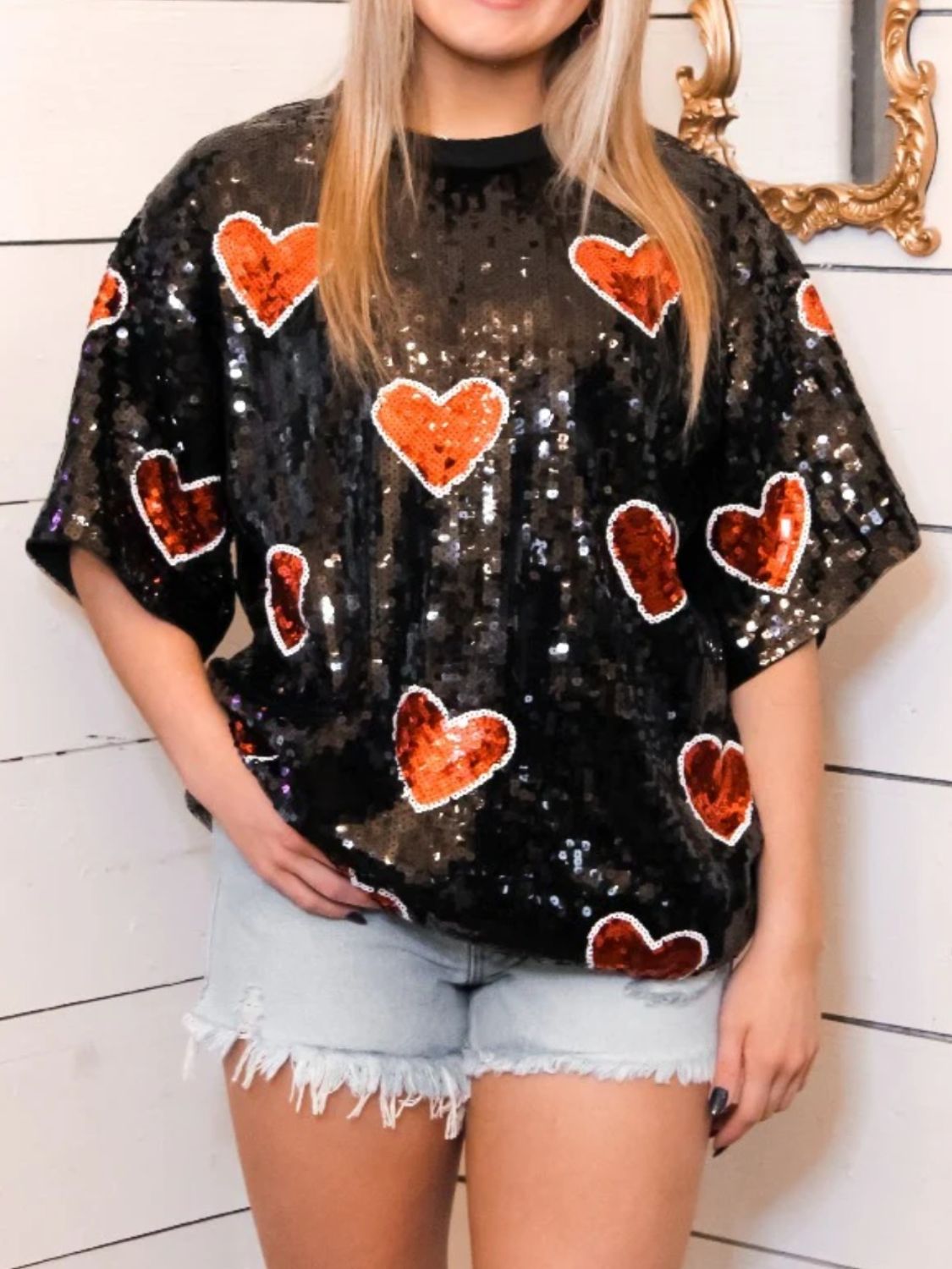 Sequin Heart Short Sleeve Top—All Heart—Valentine's Day Collection