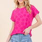 BOMBOM Textured Floral Pattern Short Sleeve T-Shirt