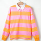 Contrast Striped Collared Neck Long Sleeve Sweatshirt