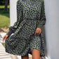 Perfee Frill Printed Mock Neck Long Sleeve Mini Dress