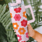 Multicolor Flower Print Handled Stainless Steel Vacuum Cup 40oz